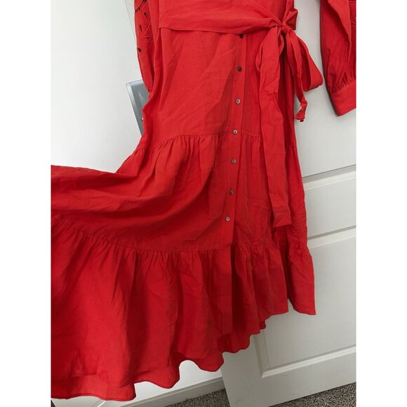 Kobi Halperin Mandi Dress Orange Long Sleeve Maxi Button Down Tie Waist Small - Picture 6 of 12